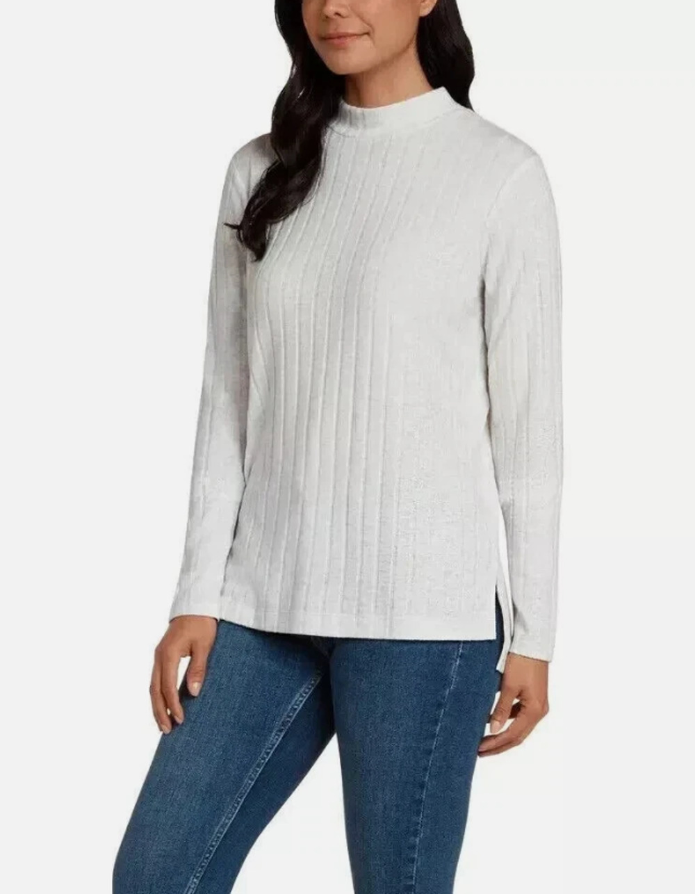 Matty M Women's Mock Neck Ribbed Tunic Top Heather Pearl Gray Size L